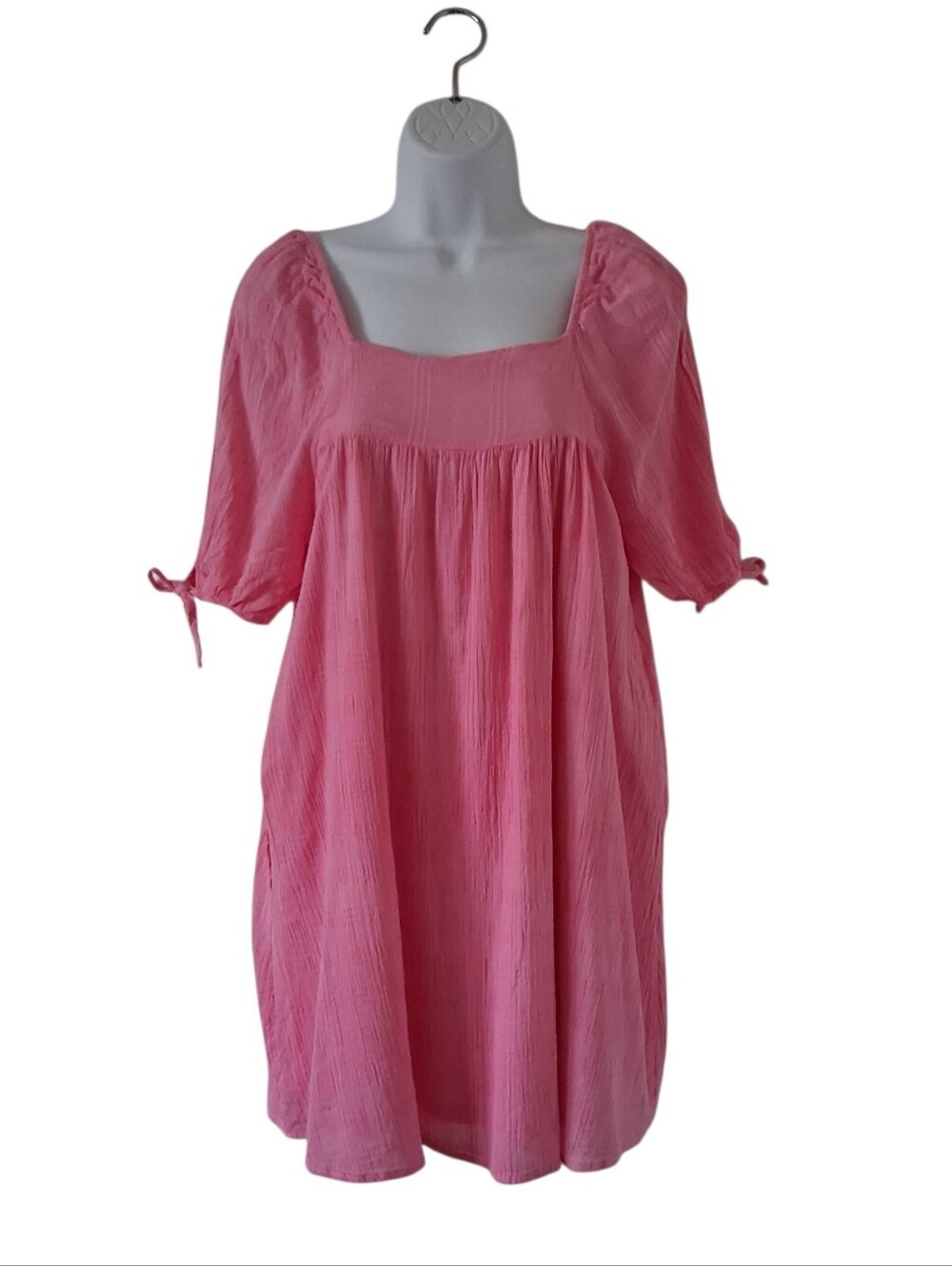 Chelsea & Violet Babydoll Dress Size XL Hot Pink Pockets Short Sleeve Gauze Line
